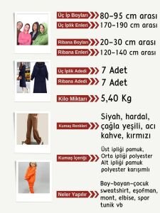 Ribanalı Şardonlu 3 İplik Kumaş Seti, Boyları 80-95 cm arası 7 adet