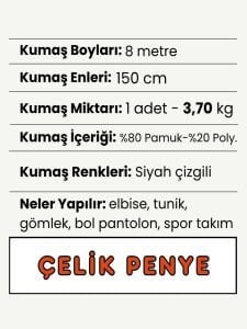 Çizgili Çelik Penye Kumaş Seti, Boyları 8 metre 1 adet