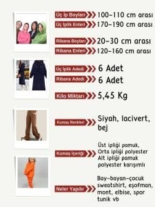 Ribanalı 3 İplik Kumaş Seti, Boyları 100-110 cm arası 6 adet