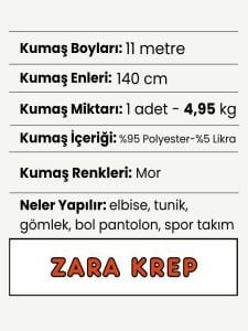 Zara Krep Penye Kumaş Seti, Boyu 11 metre 1 adet Mor