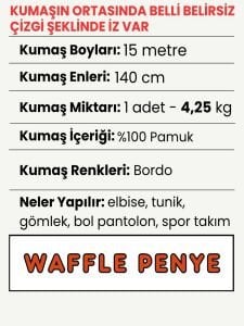 Waffle Penye Kumaş Seti, Boyu 15 metre 1 adet Bordo