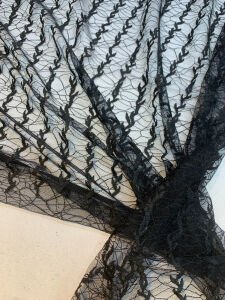 Nakış İşleme Yapıştırma Sim Detaylı Likralı Dantel Kumaş - Siyah