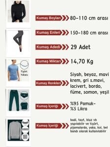 14,70 kg, İnce Ribana Esnek Kumaş Seti, Boyları 80-110 cm arası 29 adet