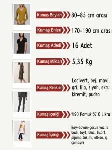Likralı Süprem Penye Kumaş Seti, Boyları 80-85 cm arası 16 adet
