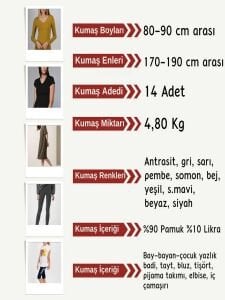 Likralı Süprem Penye Kumaş Seti, Boyları 80-90 cm arası 14 adet