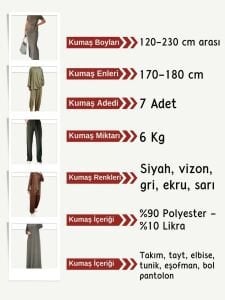Oysho Kumaş Seti, Boyları 120-230 cm arası 7 adet