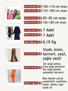 Ribanalı Şardonlu 3 İplik Kumaş Seti, Boyları 100-110 cm arası 7 adet