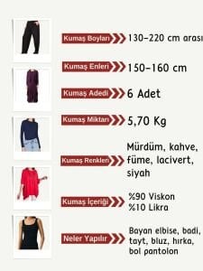 Triko Benzeri Çilek Viskon Penye Kumaş Seti, Boyları 130-220 cm arası 6 adet