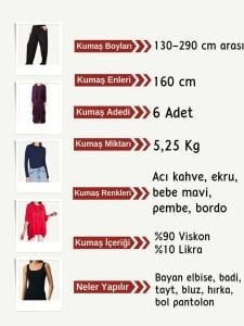 Triko Benzeri Çilek Viskon Penye Kumaş Seti, Boyları 130-190 cm arası 6 adet