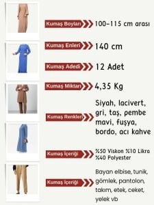 Dabıl Krep Kumaş Seti, Boyları 100-115 cm arası 12 adet