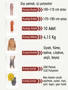 Diz Yapmaz 2 İplik Kumaş Seti, Boyları 100-110 cm arası 10 adet