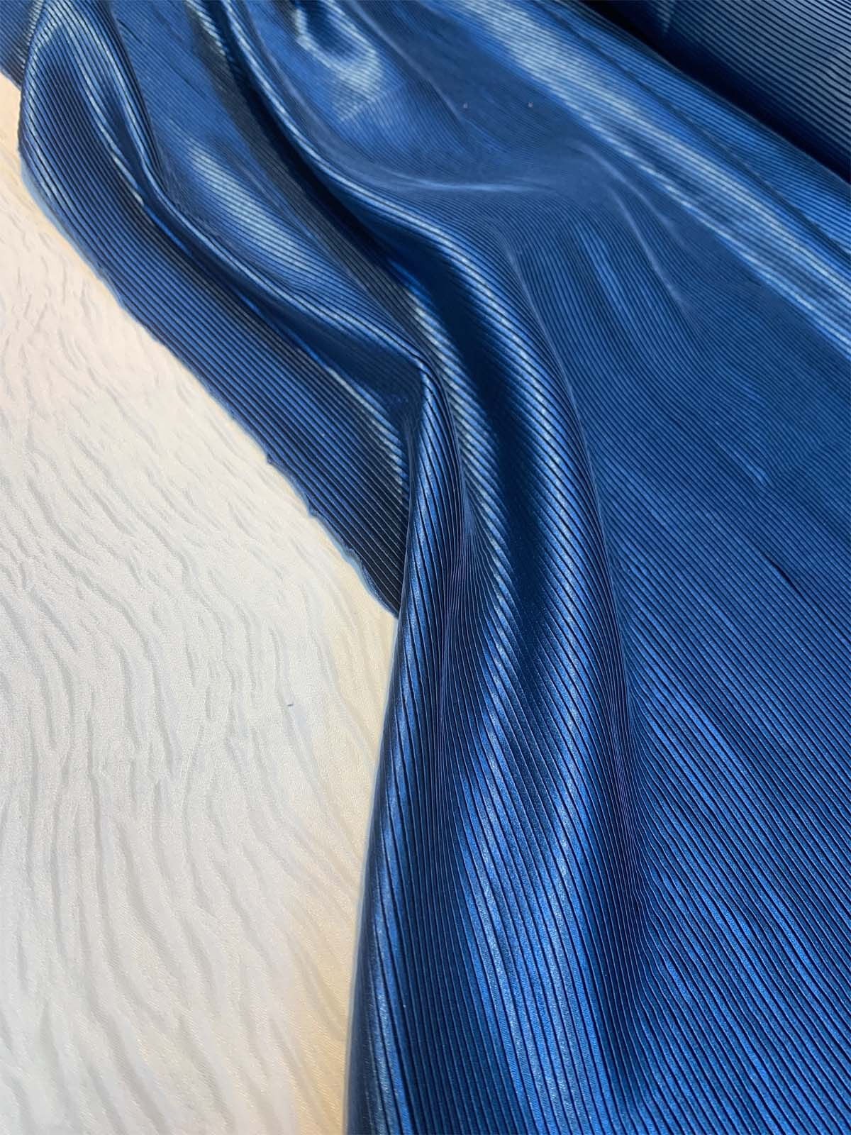 Piliseli Saten Kumaş Saten İndigo Mavi - Parlak ve Dökümlü