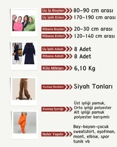 Ribanalı 3 İplik Kumaş Seti, Boyları 80-90 cm arası 8 adet