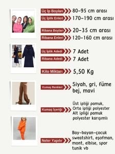 Ribanalı Şardonlu 3 İplik Kumaş Seti, Boyları 80-95 cm 7 adet