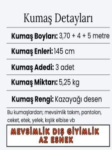 Mevsimlik Dış Giyimlik Kumaş Seti, Boyları 370-400-500 cm 3 adet