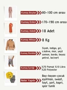 Diz Yapmaz 2 İplik Esnek Kumaş Seti, Boyları 80-100 cm arası, 18 adet