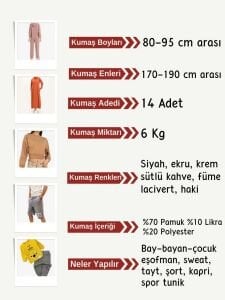 Diz Yapmaz 2 İplik Kumaş Seti, Boyları 80-95 cm arası 14 adet