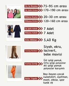 Ribanalı Şardonlu 3 İplik Kumaş Seti, Boyları 75-95 cm arası 7 adet