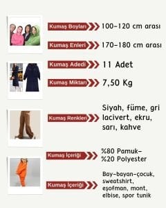 Şardonlu 3 İplik Kumaş Seti, Boyları 100-120 cm arası 11  adet