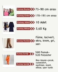 Şardonlu 3 İplik Kumaş Seti, Boyları 75-90 cm arası 10  adet