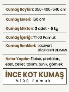 İnce Kot Kumaş Seti (%100 Pamuk), 350-540 cm arası 3 adet - Elbise ve Gömleklik Kot