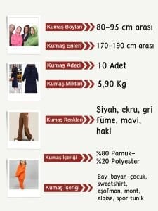 Şardonlu 3 İplik Kumaş Seti, Boyları 80-95 cm arası 10  adet