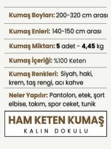 Kalın Ham Keten Kumaş Seti, Boyları 200-320 cm arası 5 adet