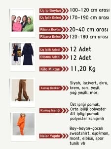 Ribanalı Şardonlu 3 İplik Kumaş Seti, Boyları 100-120 cm arası 12 adet