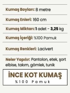 İnce Kot Kumaş Seti (%100 Pamuk), 8 metre 1 adet - Elbise ve Gömleklik Kot