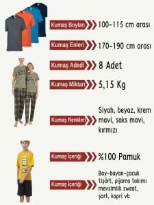 Tok Süprem Kumaş Penye Seti, Boyları 100-115 cm arası 8 adet