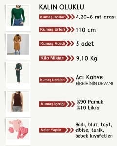 İnce Kaşkorse Esnek Kumaş Seti, Boyları 4,20-6 metre arası 5 adet Acı Kahve