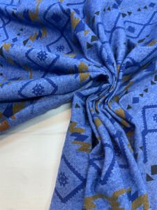 Pazen Benzeri, Etnik Desenli Mavi Kışlık Kumaş - Hafif Şardonlu