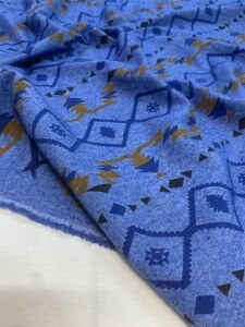 Pazen Benzeri, Etnik Desenli Mavi Kışlık Kumaş - Hafif Şardonlu