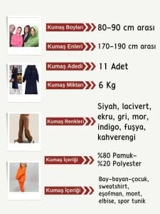 Şardonlu 3 İplik Kumaş Seti, Boyları 80-90 cm arası 11  adet