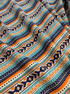 Pazen Benzeri, Otantik Desenli Turuncu-Lacivert Kışlık Kumaş - Hafif Şardonlu