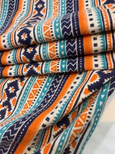 Pazen Benzeri, Otantik Desenli Turuncu-Lacivert Kışlık Kumaş - Hafif Şardonlu