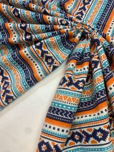 Pazen Benzeri, Otantik Desenli Turuncu-Lacivert Kışlık Kumaş - Hafif Şardonlu