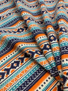 Pazen Benzeri, Otantik Desenli Turuncu-Lacivert Kışlık Kumaş - Hafif Şardonlu