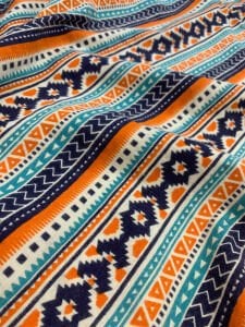 Pazen Benzeri, Otantik Desenli Turuncu-Lacivert Kışlık Kumaş - Hafif Şardonlu