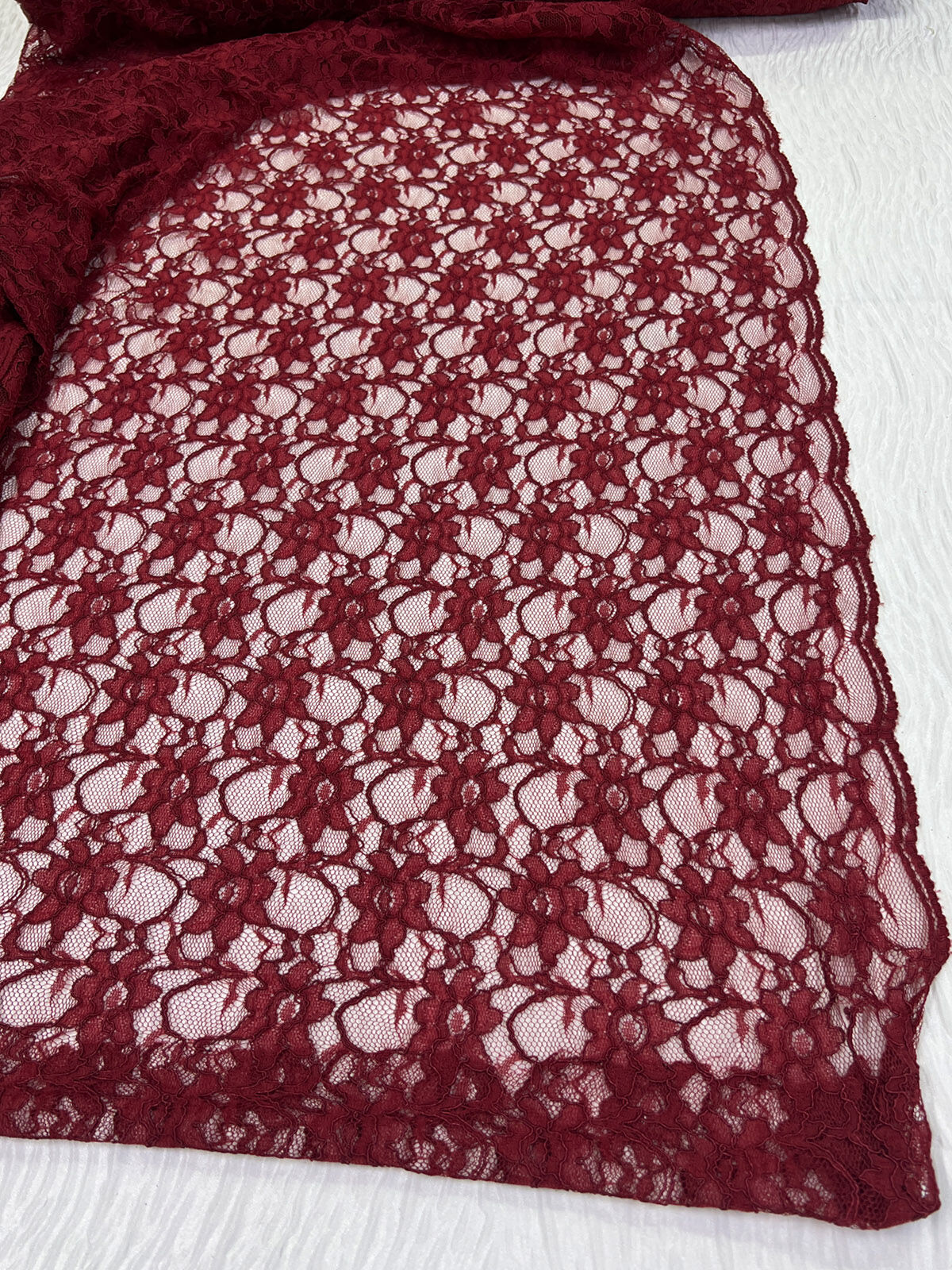Bordo Dantel Kumaş - Çiçek Desenli