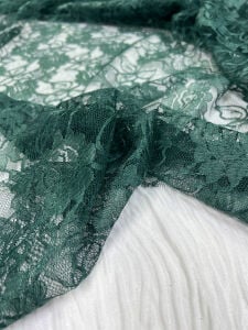 Zümrüt Yeşili Dantel Kumaş İnce - Çiçek Desenli