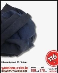 Ribanası ile Şardonlu 3 İplik Kumaş Parça 100x180 cm Lacivert