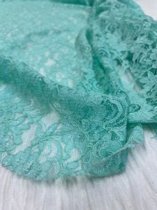 Mint Yeşili Dantel Kumaş - Çiçek Desenli