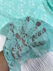 Mint Yeşili Dantel Kumaş - Çiçek Desenli