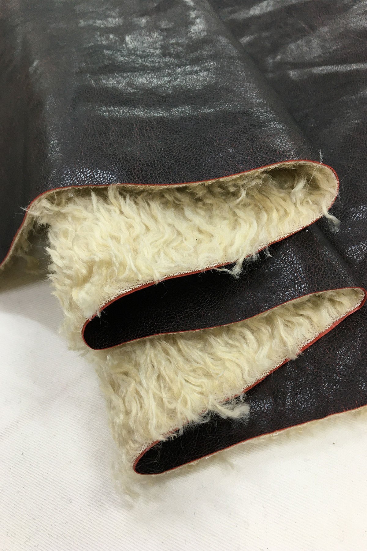 Kürk Astarlı Bordo Deri Kumaş