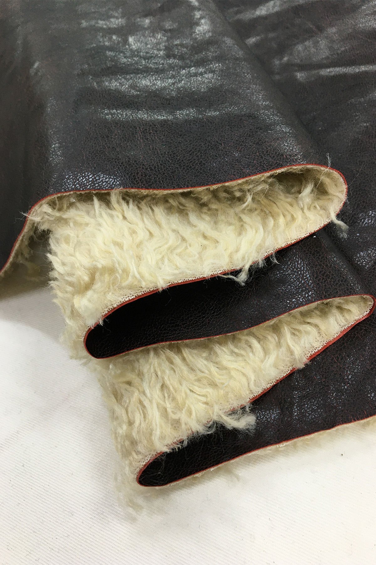 Kürk Astarlı Bordo Deri Kumaş