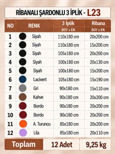 Ribanalı Şardonlu 3 İplik Kumaş Seti - 12 Adet