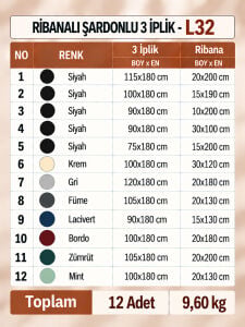 Ribanalı Şardonlu 3 İplik Kumaş Seti - 12 Adet