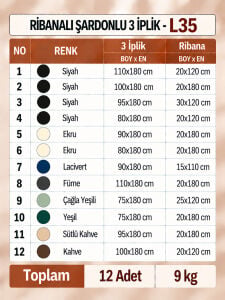 Ribanalı Şardonlu 3 İplik Kumaş Seti - 12 Adet