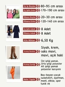 Ribanalı 3 İplik Kumaş Seti, Boyları 80-95 cm arası 8 adet